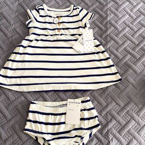 Nordstrom NWT Baby 3M Two Piece Set White Blue Stripe Dress